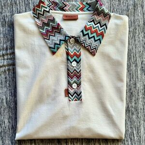 EUC Missoni cotton jersey polo shirt w/ chevron knit inserts